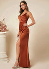 Women Elegant Satin Suspender Dress 2025 Summer New Sexy Backless High Split Folds Vestidos Evening Party Solid Sleeveless Gown