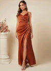 Women Elegant Satin Suspender Dress 2025 Summer New Sexy Backless High Split Folds Vestidos Evening Party Solid Sleeveless Gown