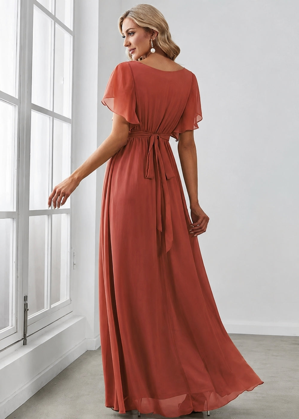 Robe de soirée couleur terracotta