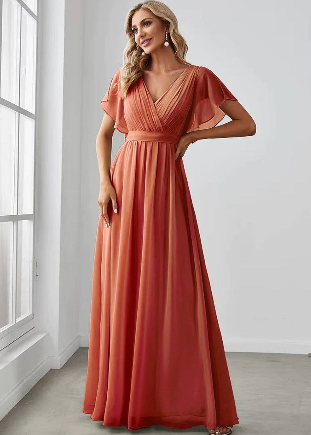 Robe de soirée couleur terracotta