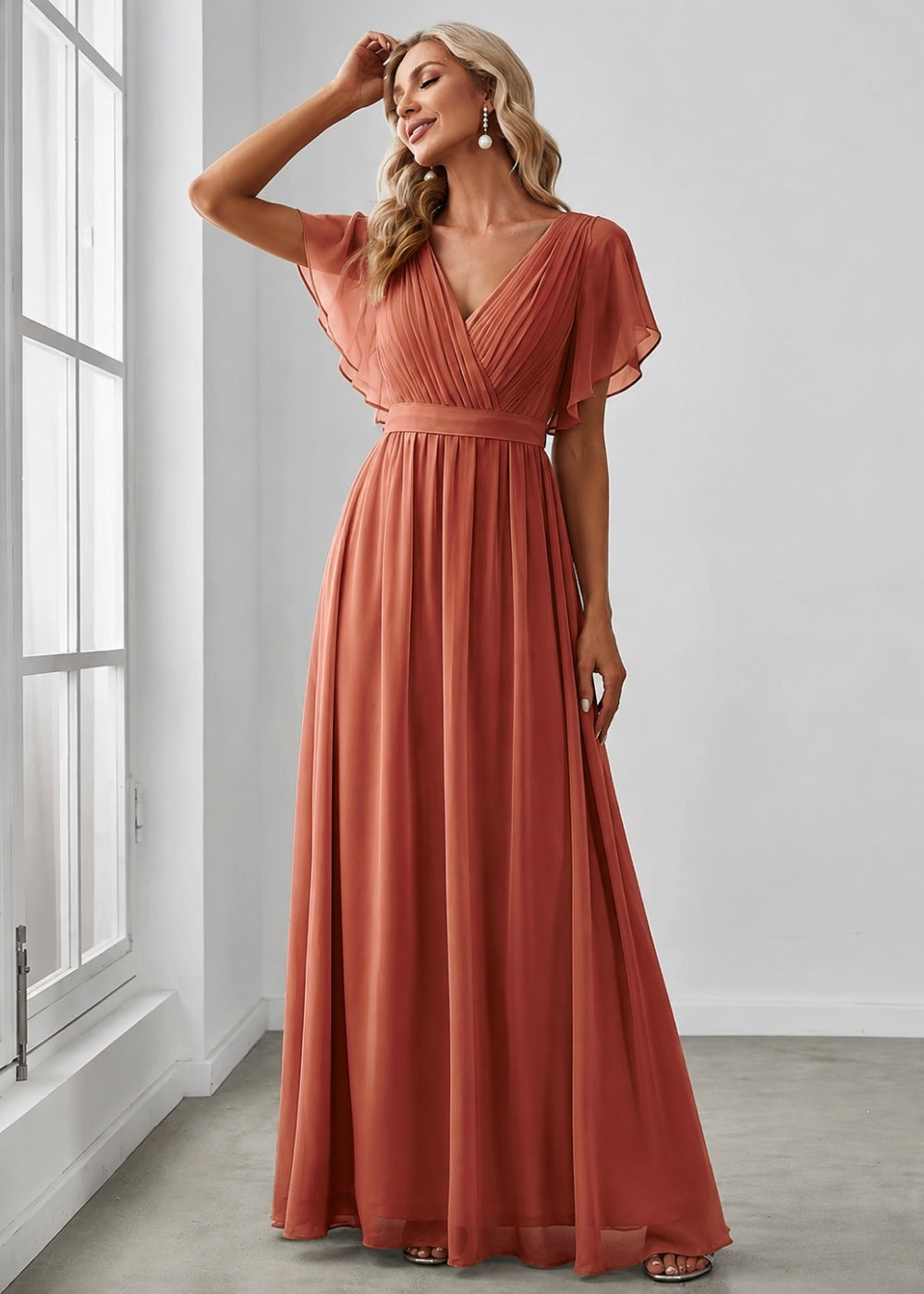 Robe de soirée couleur terracotta