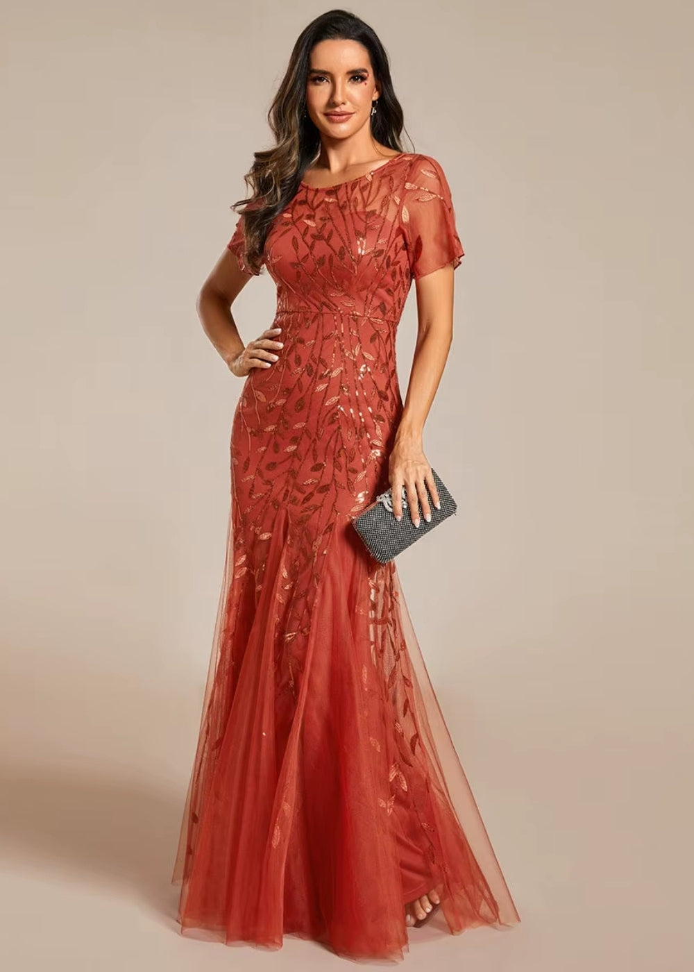 Robe longue couleur terracotta
