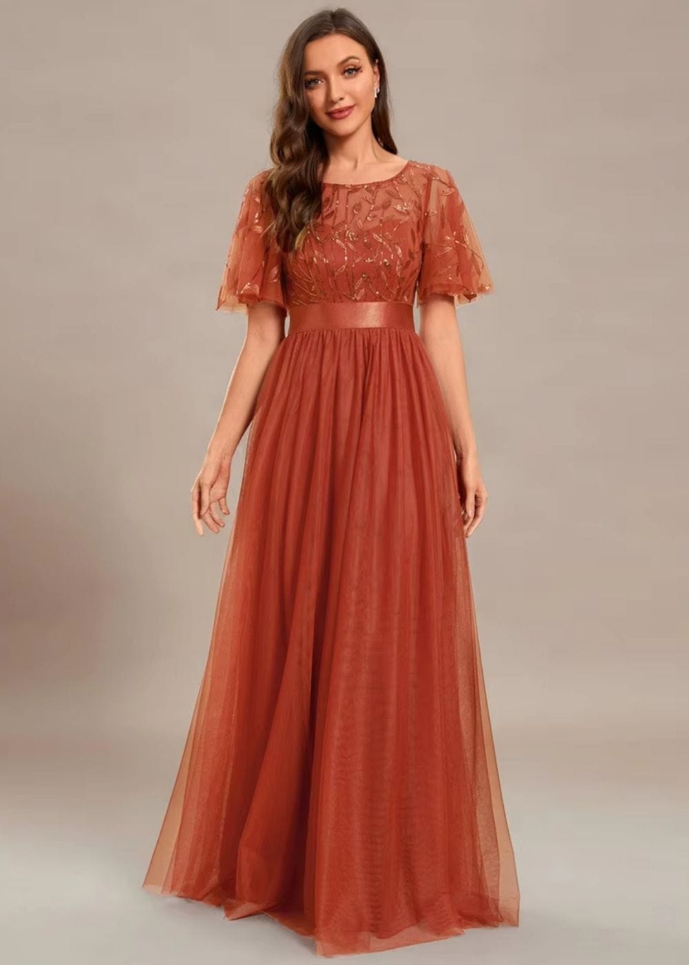 Robe terracotta dentelle