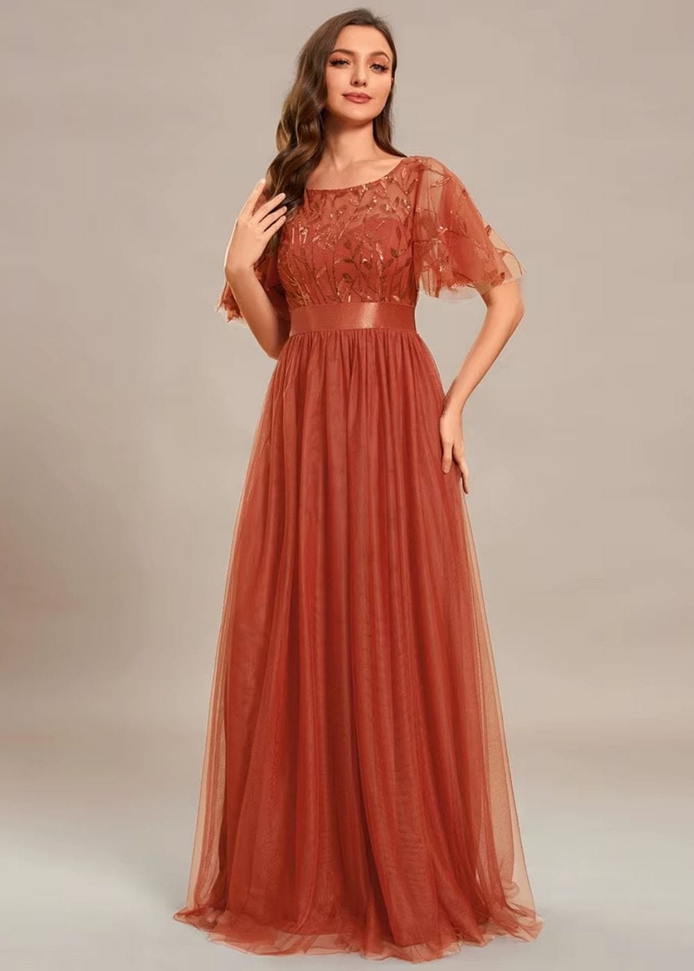 Robe terracotta dentelle