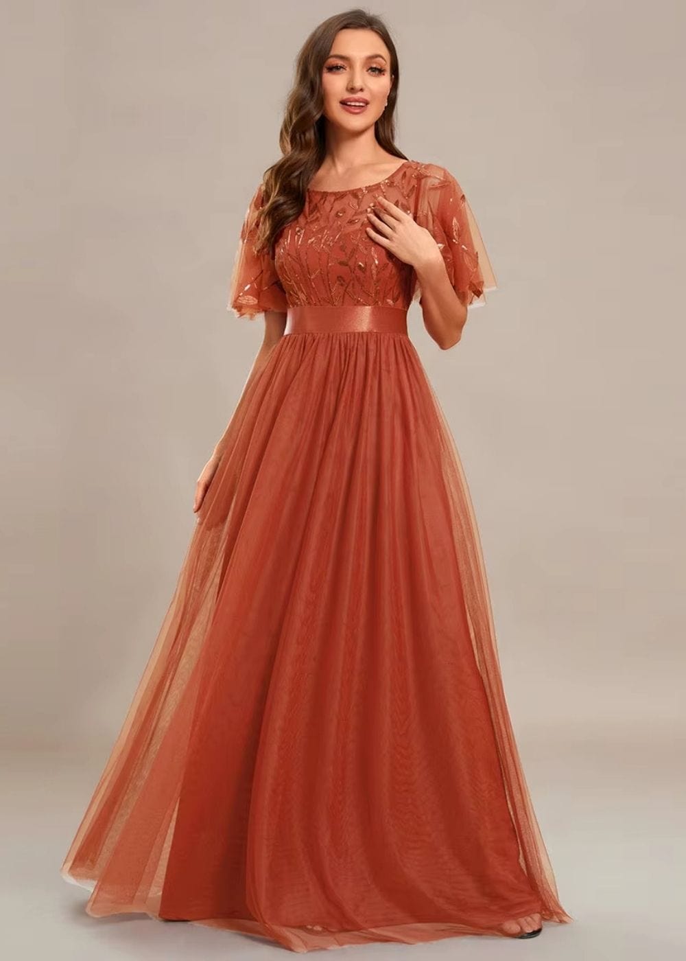 Robe terracotta dentelle