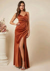 Women Elegant Satin Suspender Dress 2025 Summer New Sexy Backless High Split Folds Vestidos Evening Party Solid Sleeveless Gown