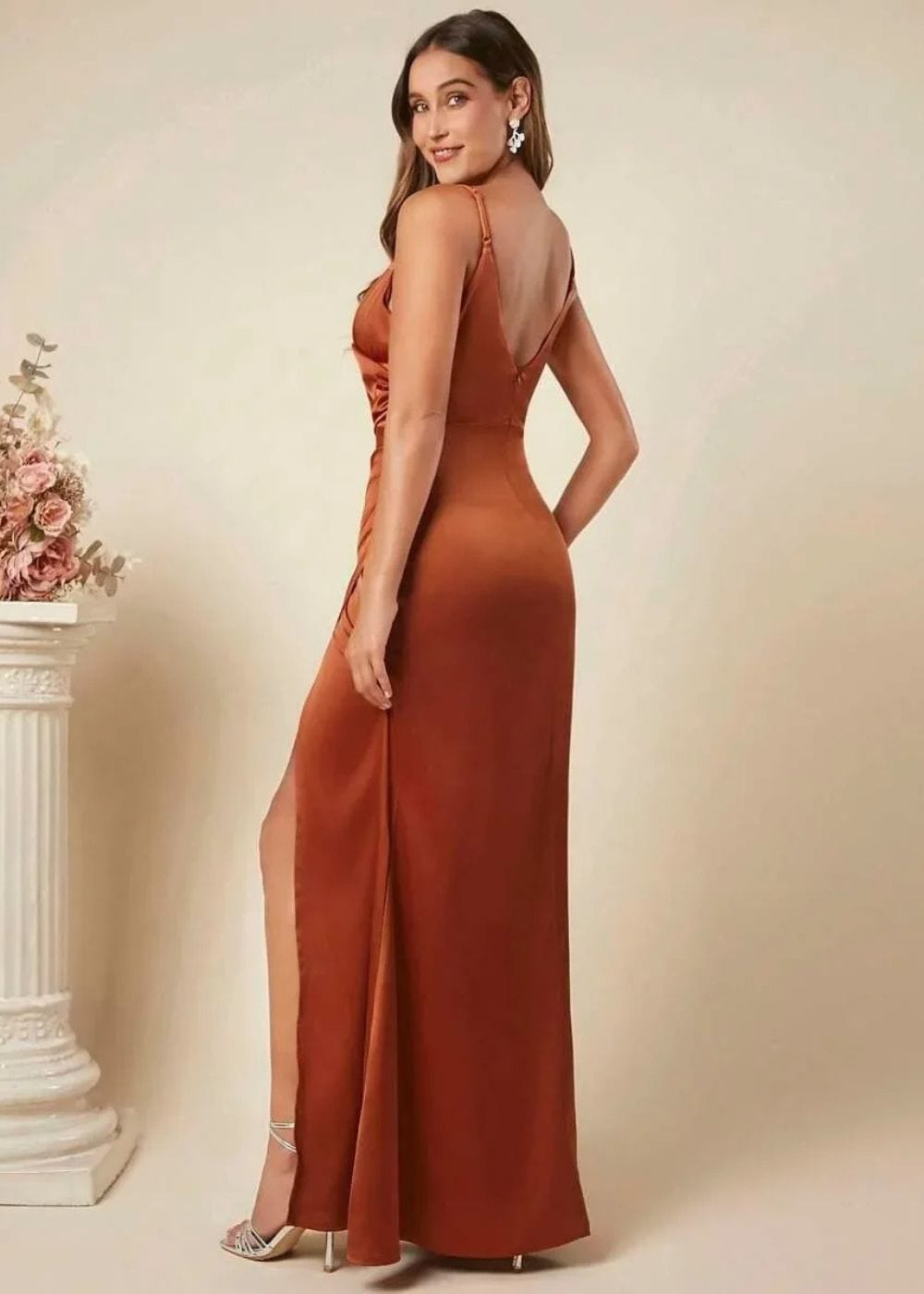 Women Elegant Satin Suspender Dress 2025 Summer New Sexy Backless High Split Folds Vestidos Evening Party Solid Sleeveless Gown